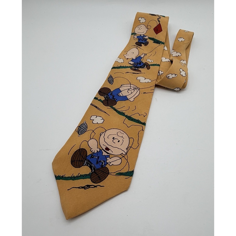 Charlie Brown Kite Peanuts Silk Tie Salant Menswear 1950 Good Grief! Gold Yellow